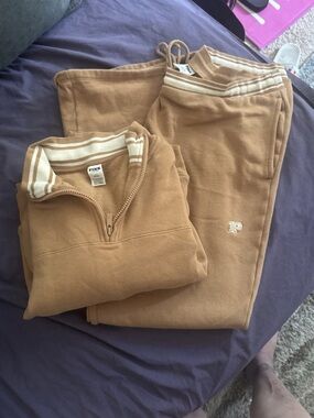 PINK Tan Half-Zip Sweatshirt and Joggers Set